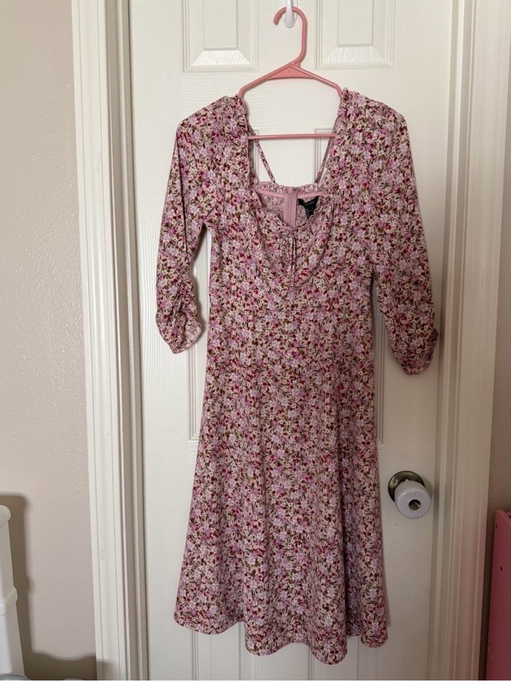 Forever 21 Pink Floral Long Sleeve Midi Dress